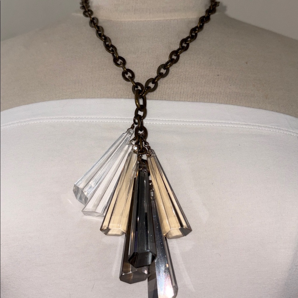 Banana Republic vintage crystal drop necklace, brass tone
